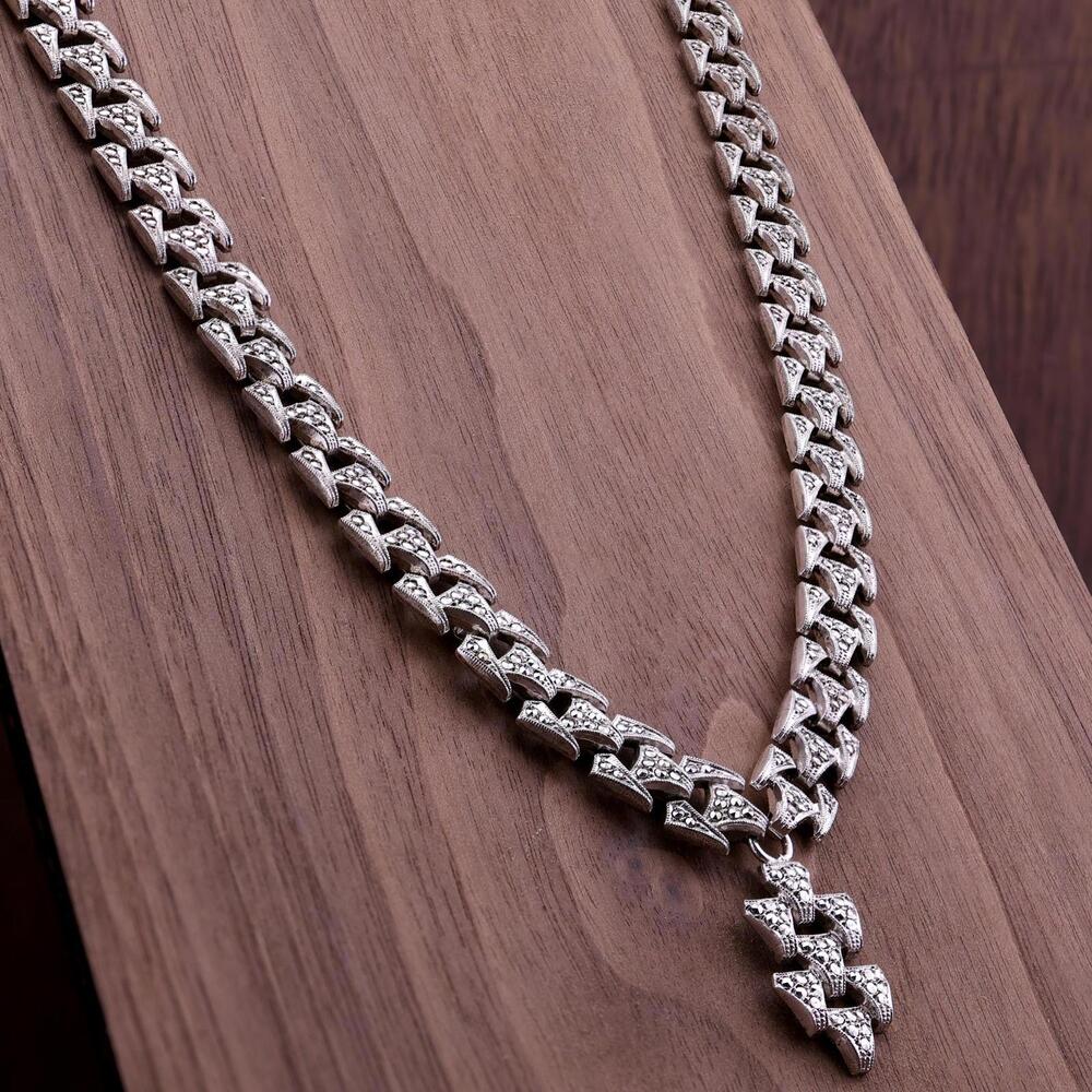 Vintage KD Kilmer & Daniel Art Deco Sterling Marcasite Necklace and Earring Set - Picture 3 of 11
